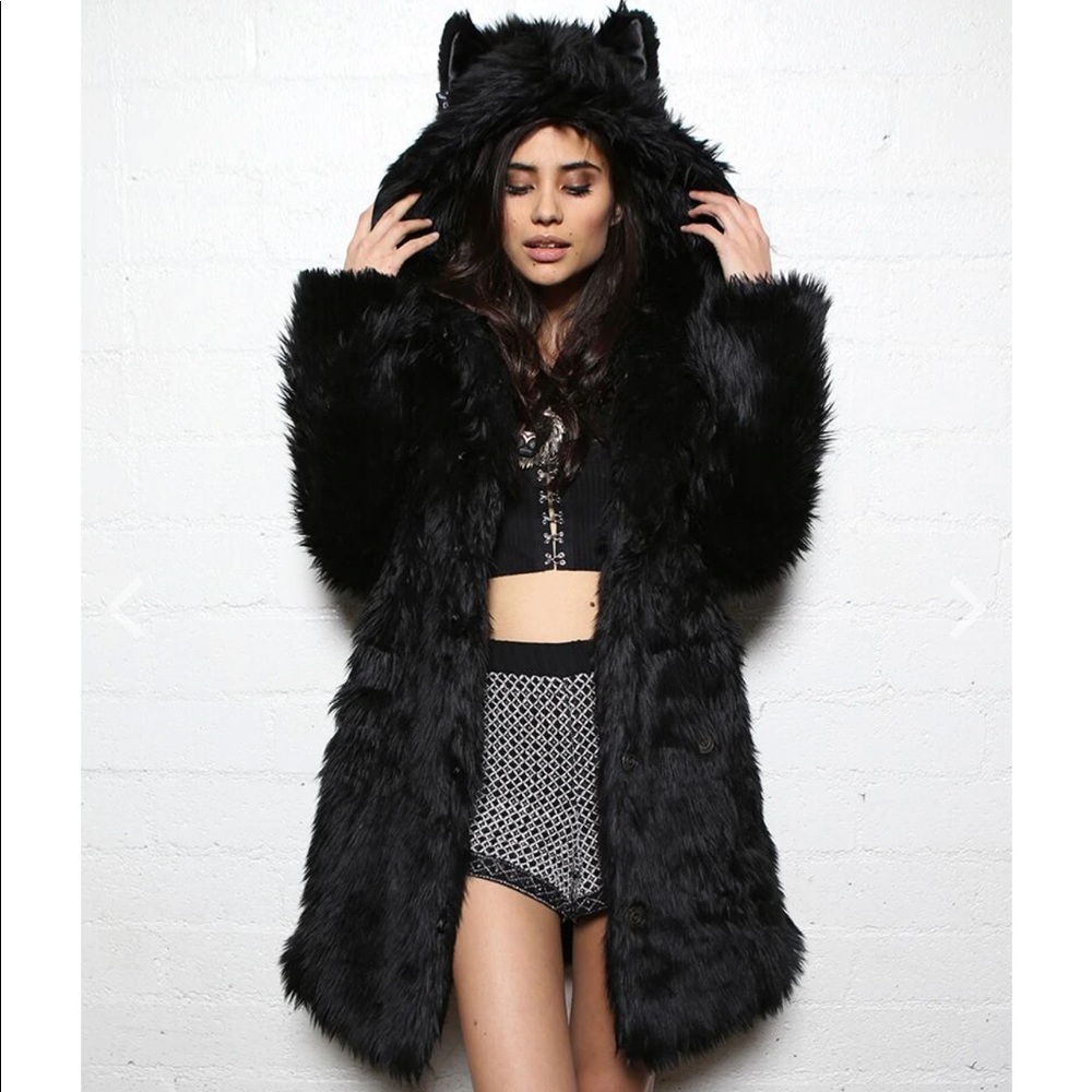 SpiritHoods Black Wolf Faux Fur Coat